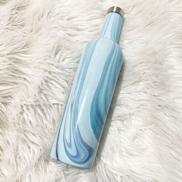 SIMPLE MODERN | NWOT Blue White Gray Marble "Ocean Quartz" Wine Bottle | 25 oz - Picture 4 of 8